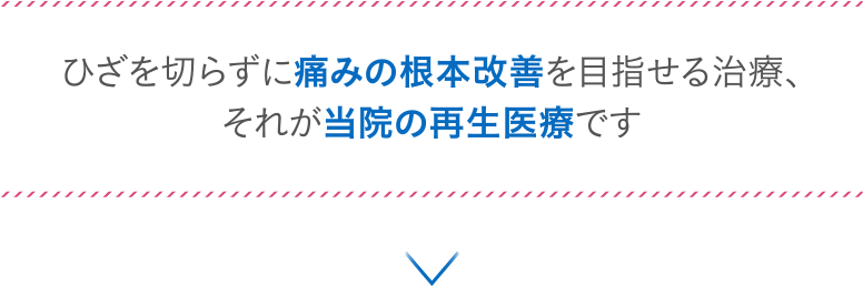 ひざを切らずに痛みの根本改善を目指せる治療、それが当院の再生医療です